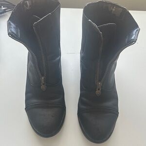 Front-Zip Black Leather Ankle Booties for Women
